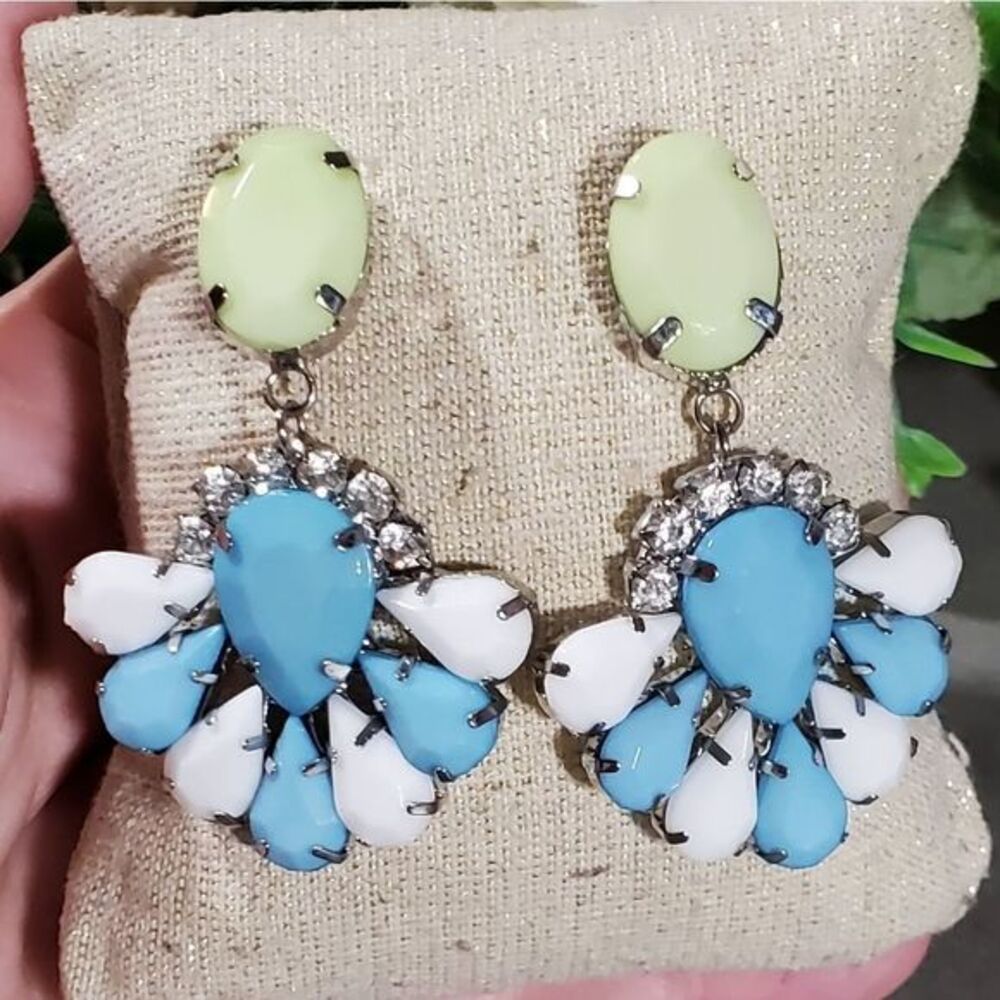 Loft‎ statement blue white green drop earrings